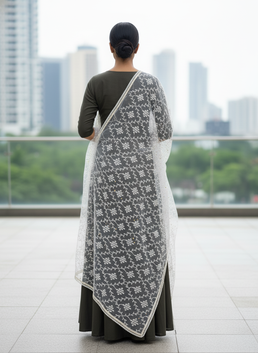 Net Embroidered Dupatta Designer Ethnic Party Wear Style