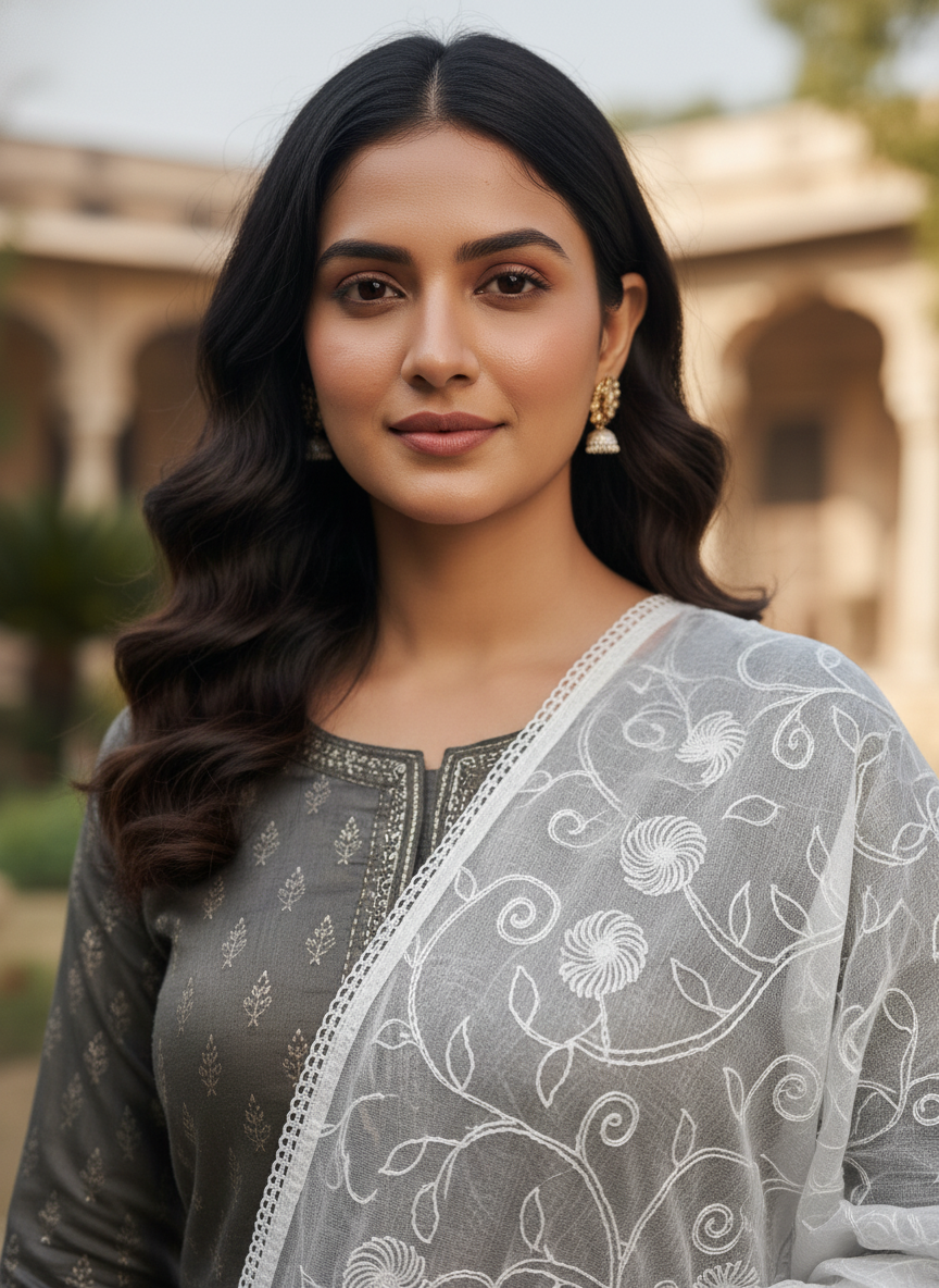 Delicate Chikankari Embroidered Dupatta for Ethnic Wear