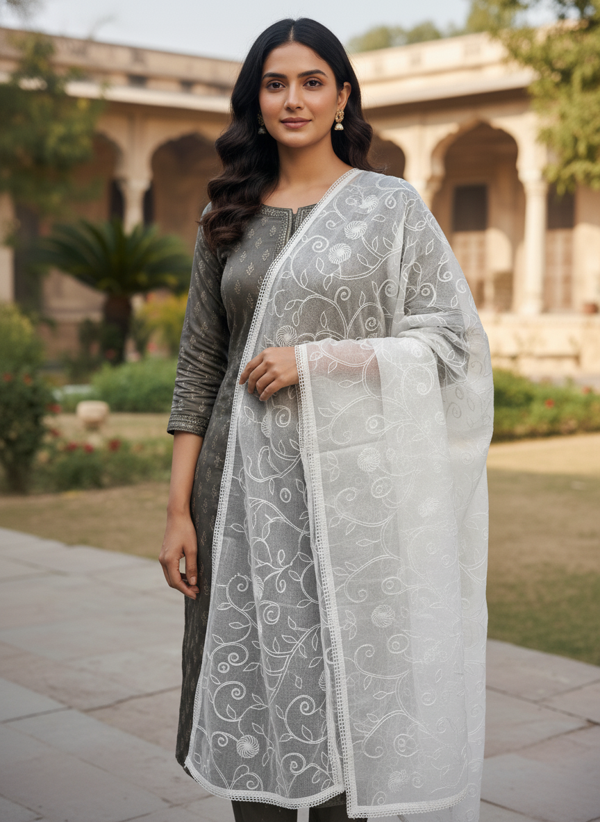 Delicate Chikankari Embroidered Dupatta for Ethnic Wear