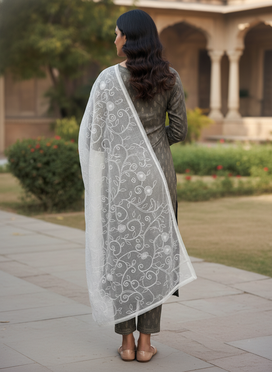 Delicate Chikankari Embroidered Dupatta for Ethnic Wear
