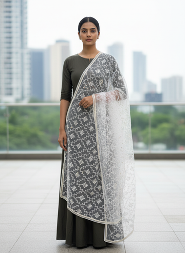 Net Embroidered Dupatta Designer Ethnic Party Wear Style