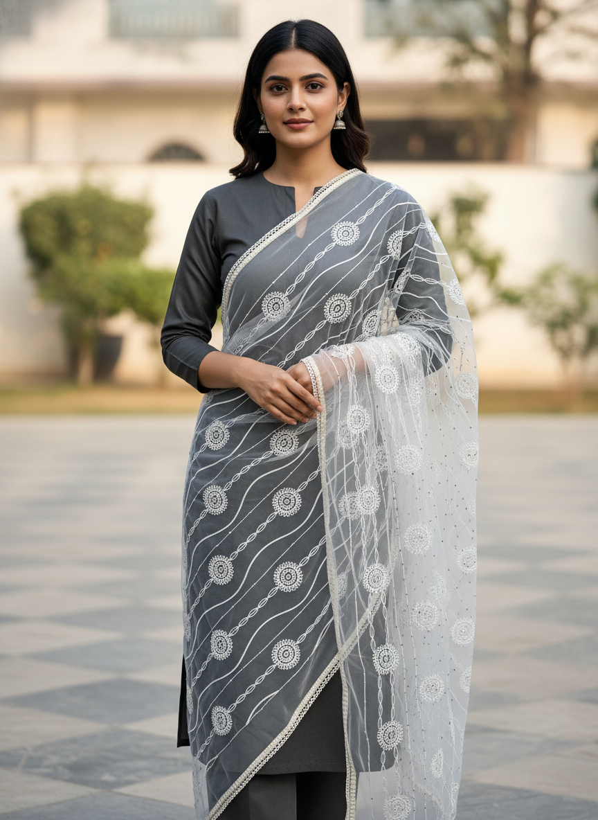 Floral Embroidered Dupatta Traditional Festive Fashion