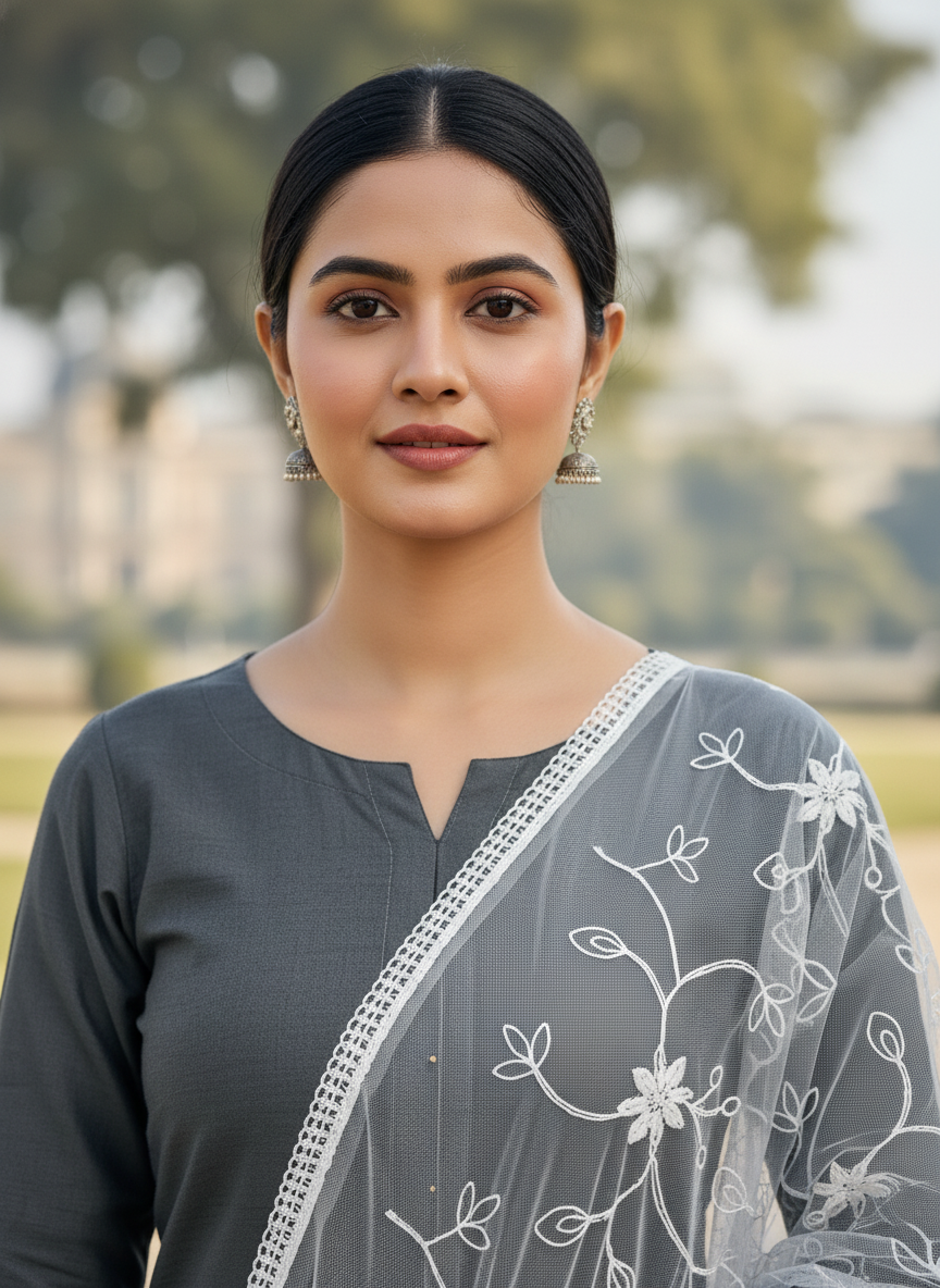 Premium Flower Embroidery Net Dupatta Ethnic Party Wear