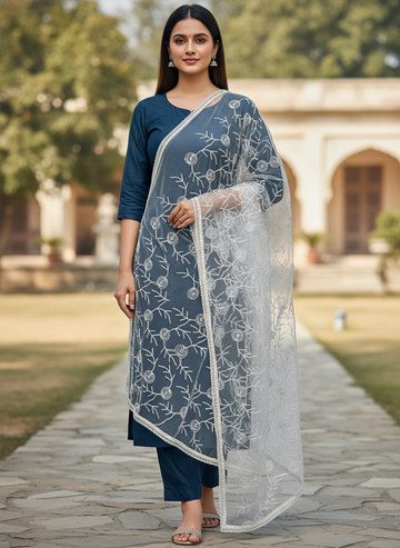 Party Wear Net Embroidered Dupatta Designer Ethnic Style