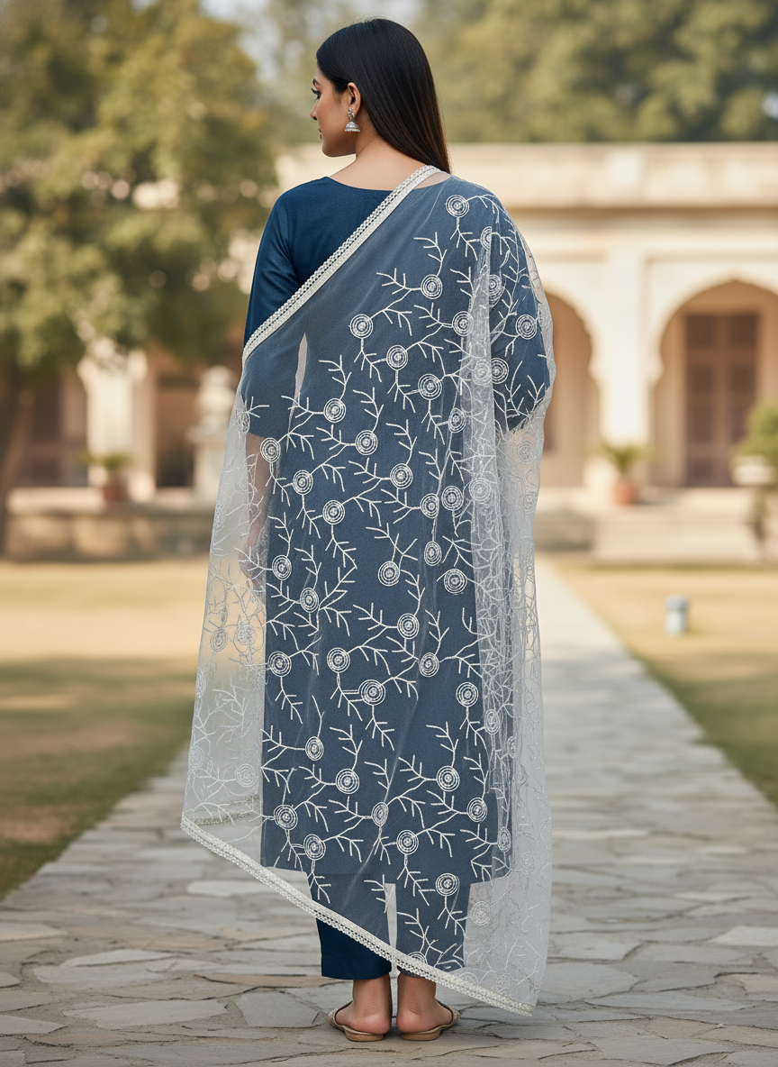 Party Wear Net Embroidered Dupatta Designer Ethnic Style