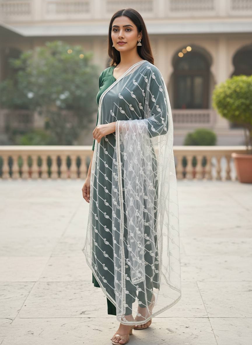 Flower Embroidery Dupatta Trendy Festive Collection