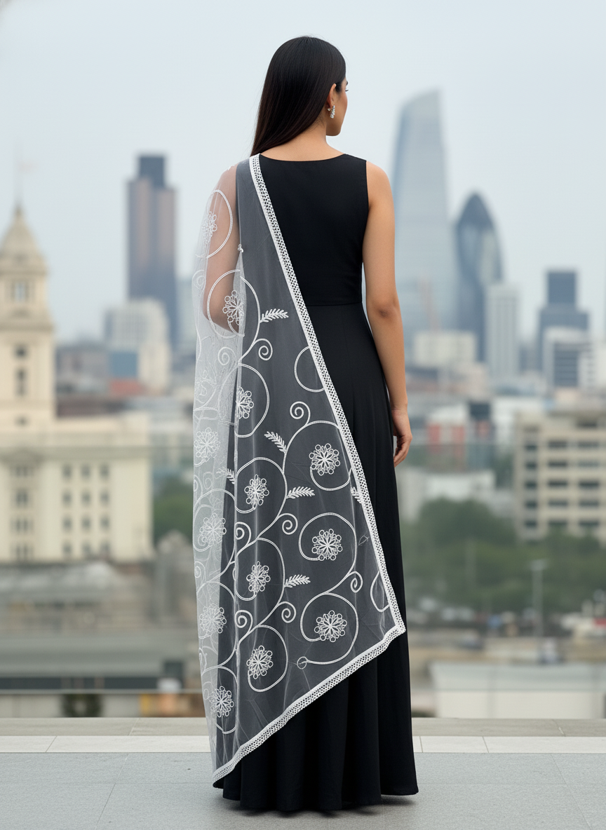 Modern Embroidered Net Dupatta For Party Wear Ethnic Look