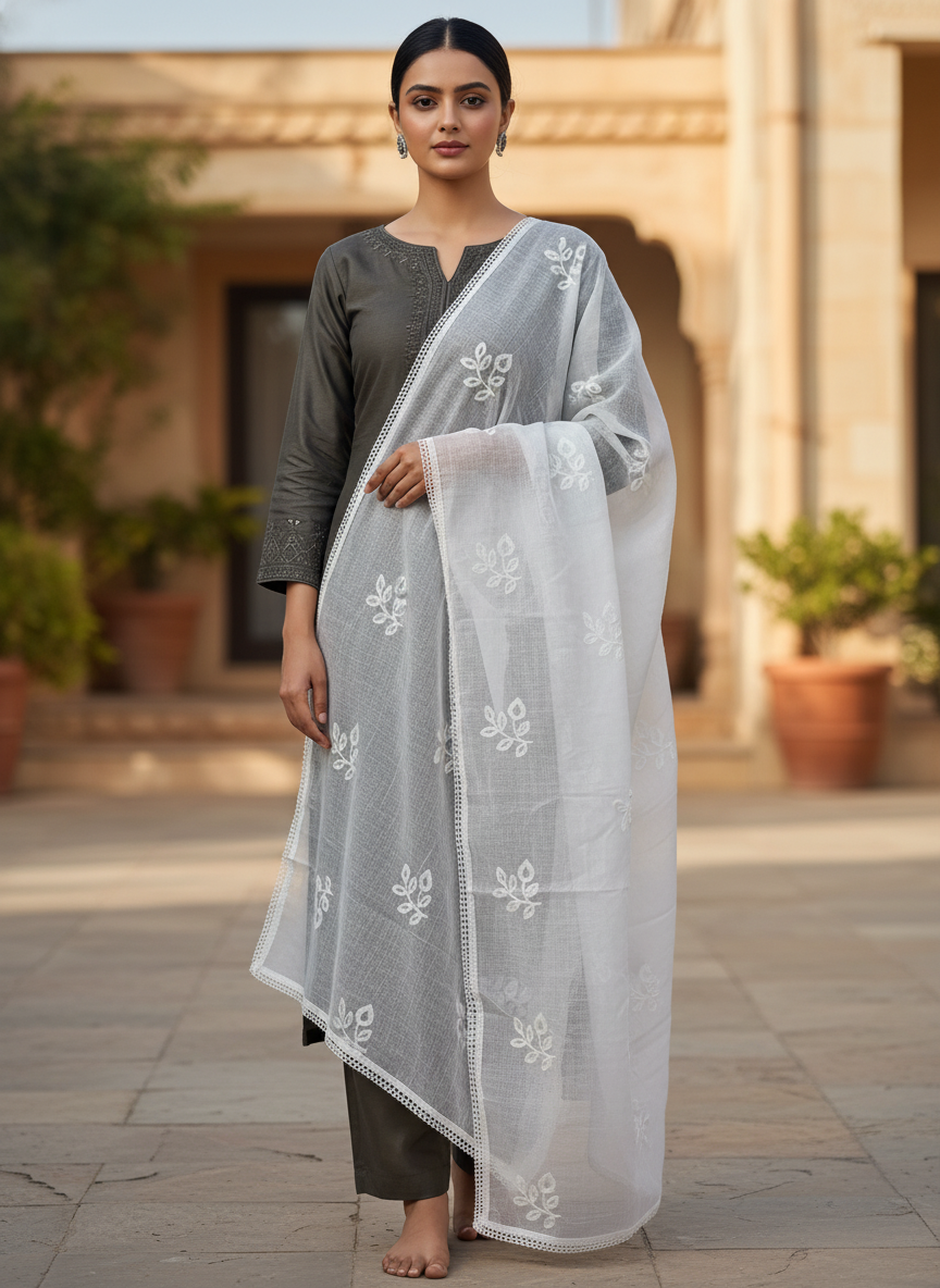 Handcrafted Floral Design Dupatta for Festive Ethnic Style