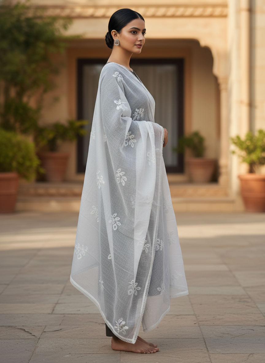 Handcrafted Floral Design Dupatta for Festive Ethnic Style