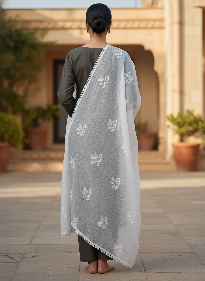 Handcrafted Floral Design Dupatta for Festive Ethnic Style