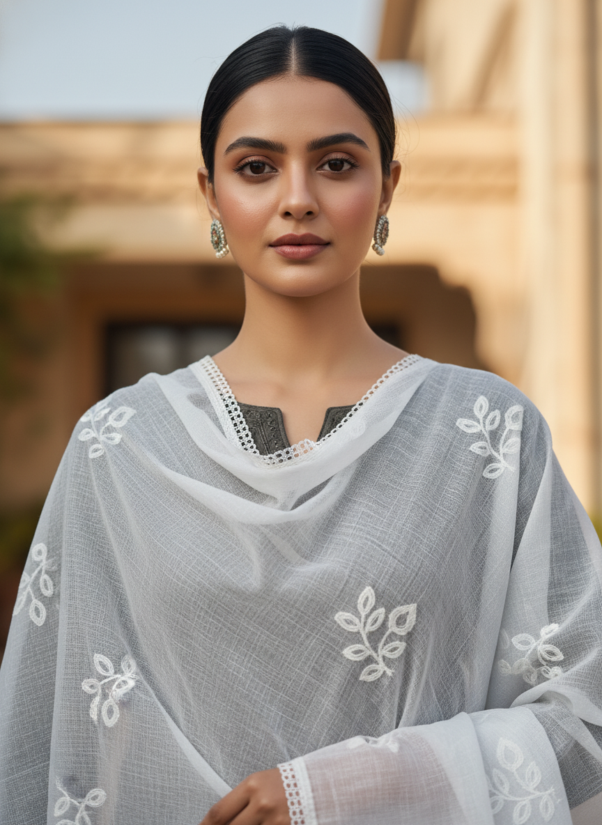 Handcrafted Floral Design Dupatta for Festive Ethnic Style