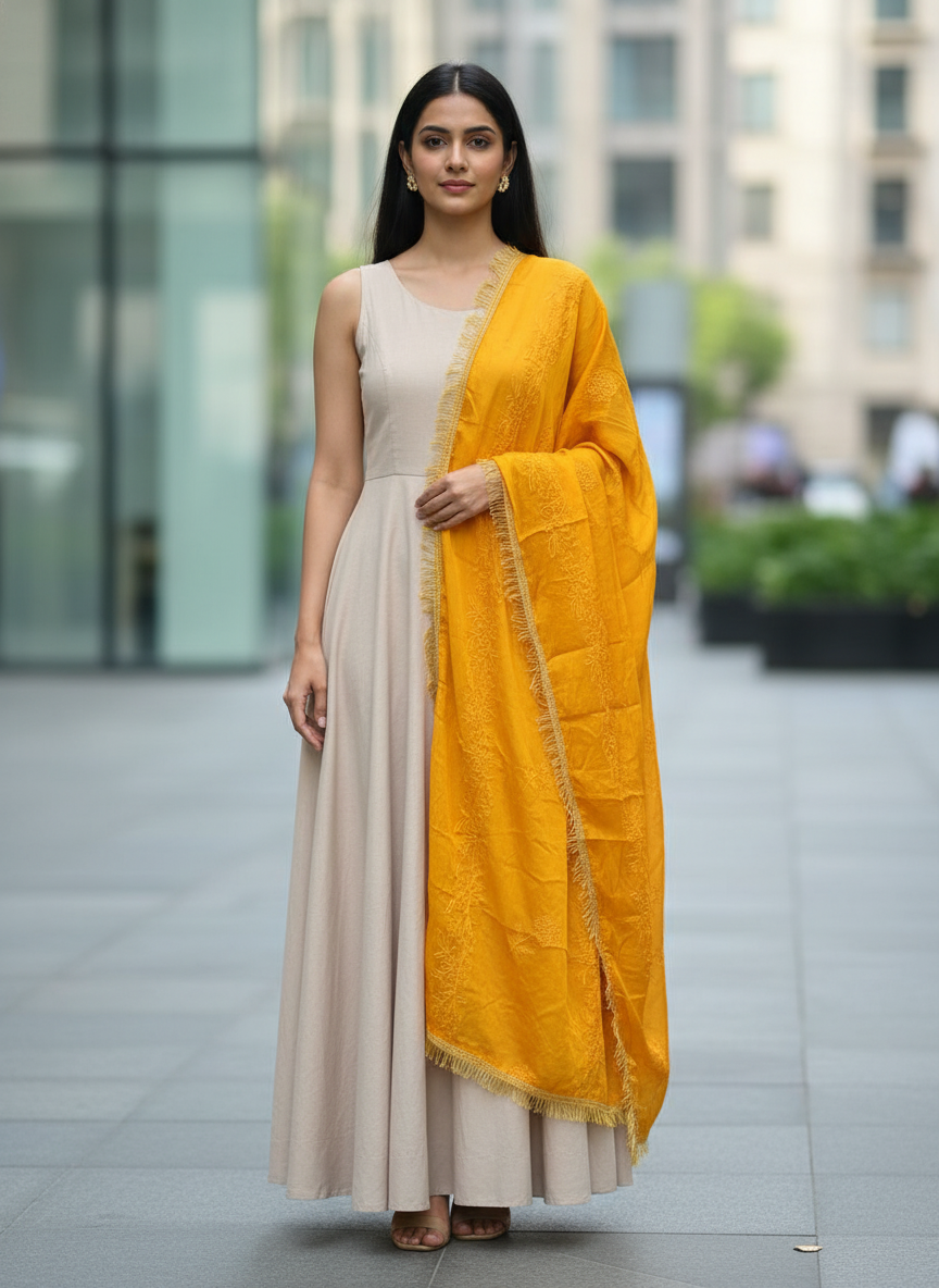 Mustard Premium Soft Weave Dupatta with Fine Textured Detailing