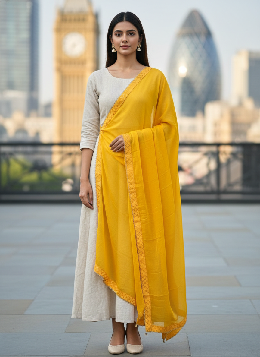 Yellow Lightweight Designer Dupatta with Minimal Elegant Detailing