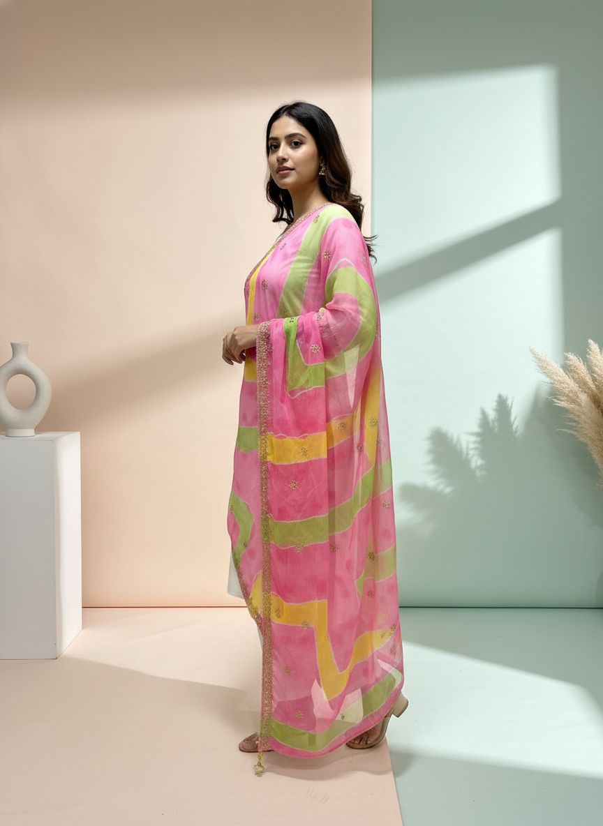 Embroidered Bandhani Dupatta with Sequinned Work