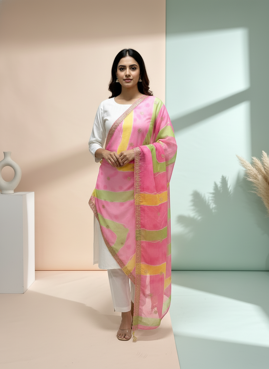 Embroidered Bandhani Dupatta with Sequinned Work