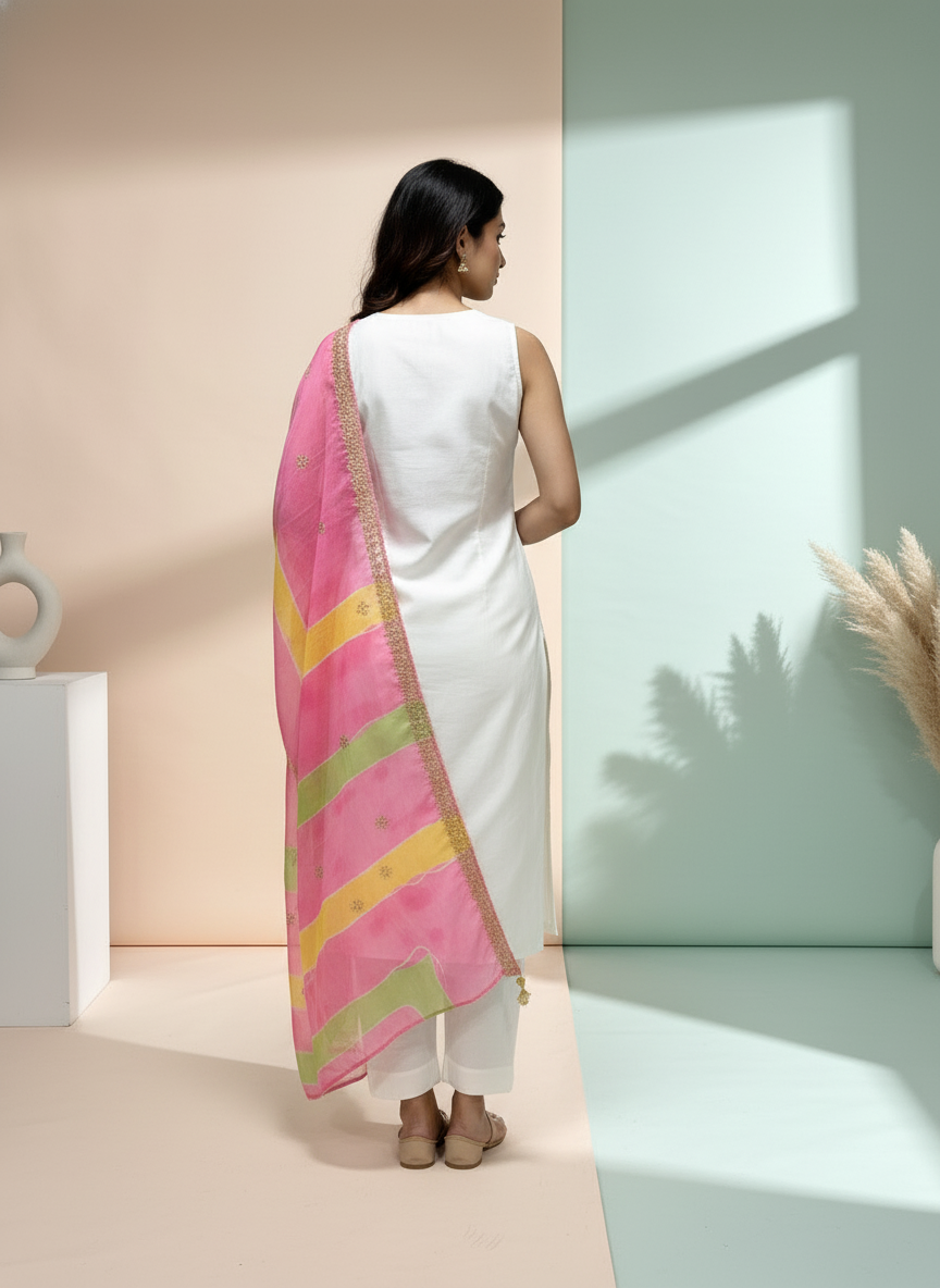 Embroidered Bandhani Dupatta with Sequinned Work