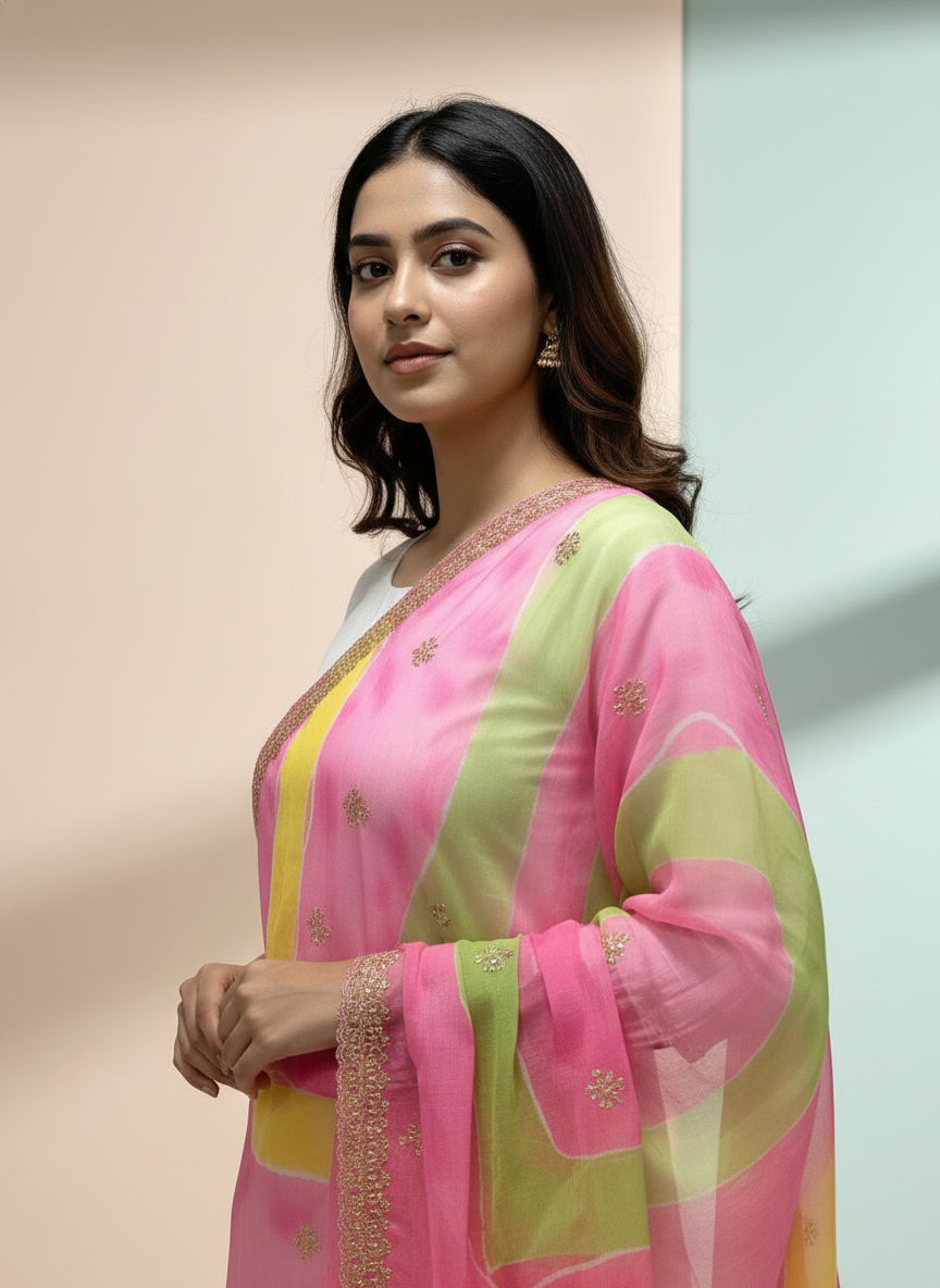 Embroidered Bandhani Dupatta with Sequinned Work