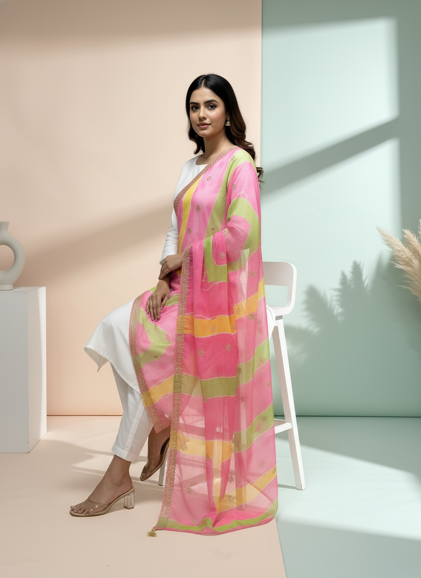 Embroidered Bandhani Dupatta with Sequinned Work