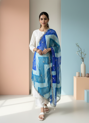 Embroidered Bandhani Dupatta with Sequinned Work