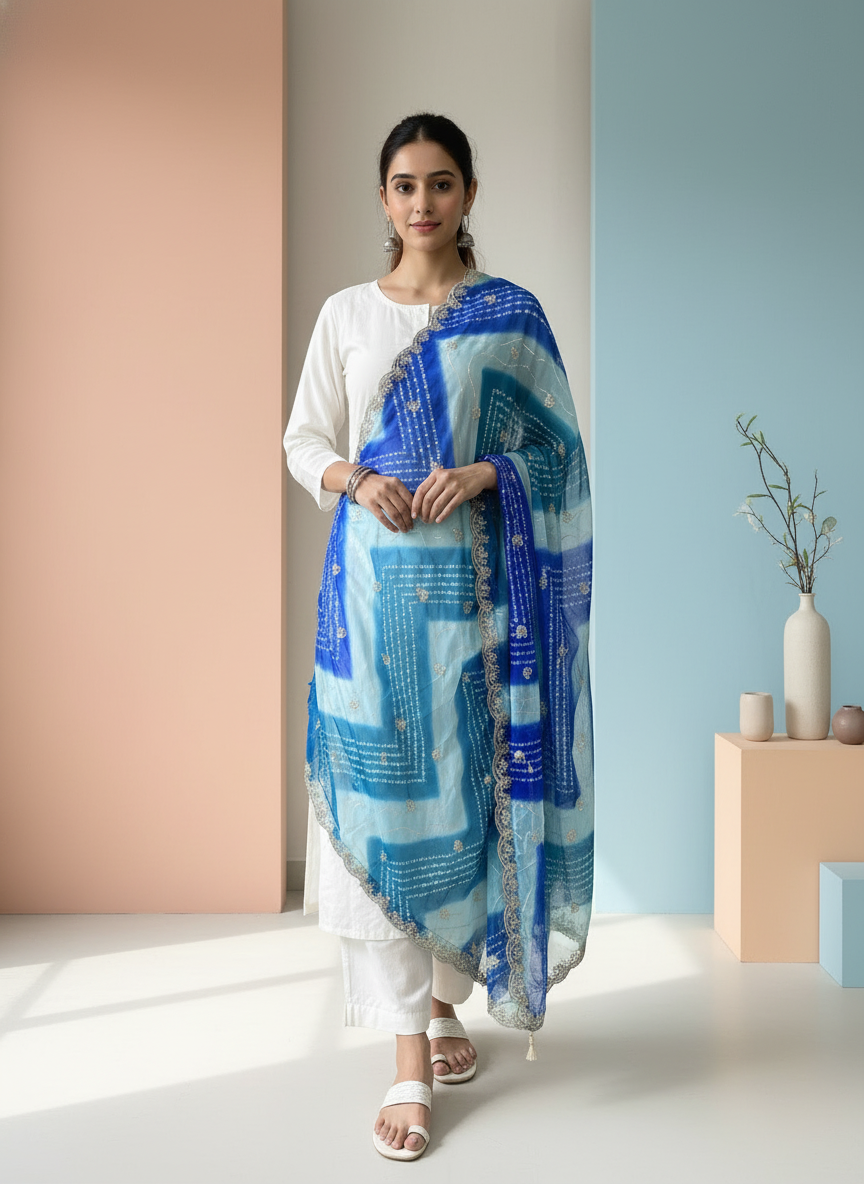 Embroidered Bandhani Dupatta with Sequinned Work