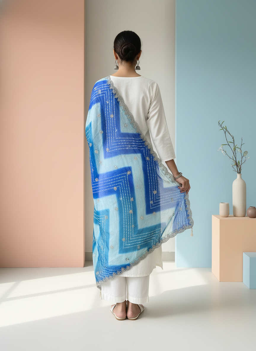 Embroidered Bandhani Dupatta with Sequinned Work