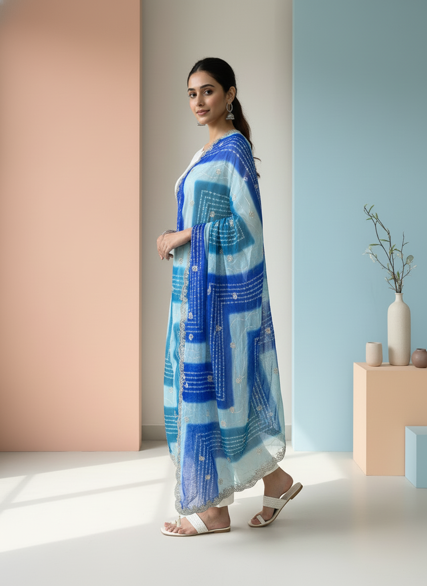 Embroidered Bandhani Dupatta with Sequinned Work