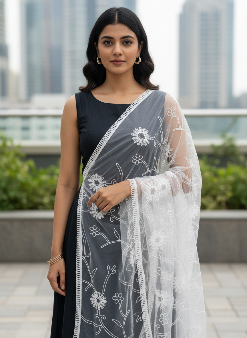 Floral Embroidered Dupatta For Festive Look Trendy Ethnic Style