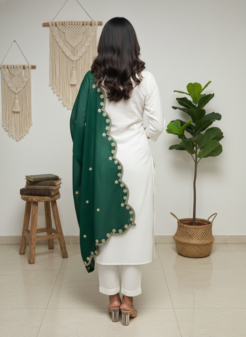 Green Embroidered Dupatta with Sequinned Work